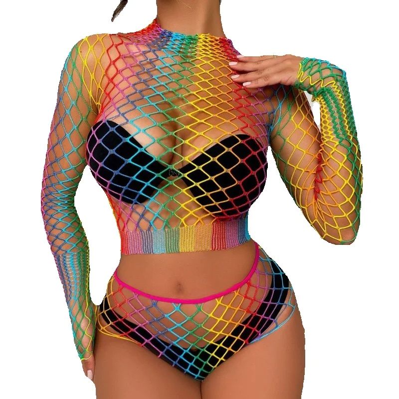 Sexy Rainbow Mesh Lingerie Set - Sheer Bra Lace ulasan dan harga