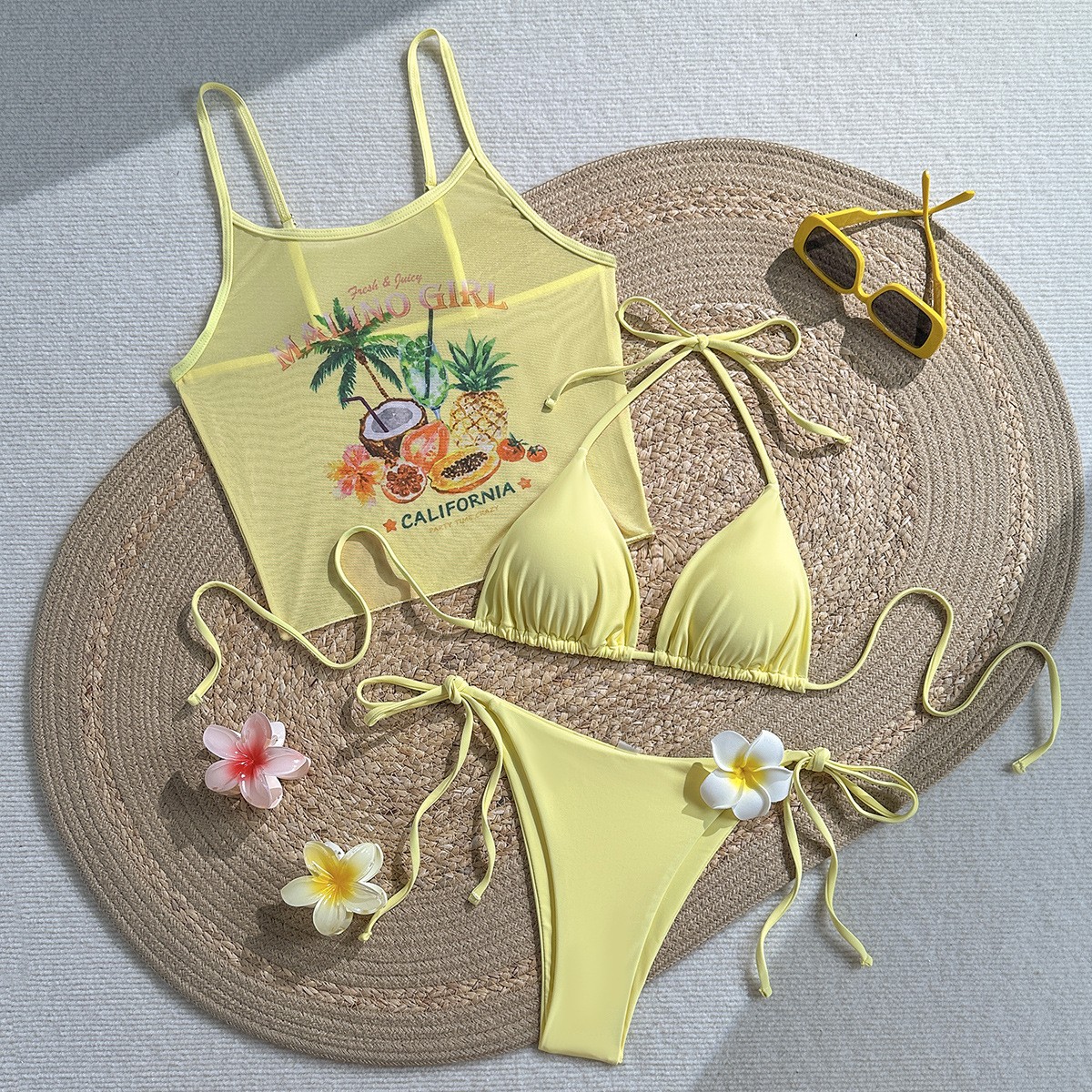 Fruit Print Bikini Bra Top Pas - Sheer Mesh Bra ulasan dan harga