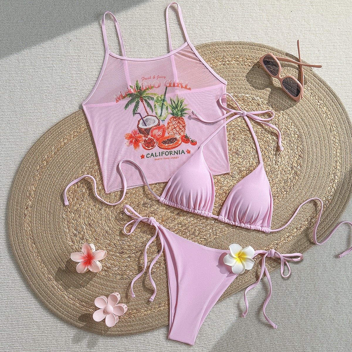 Fruit Print Bikini Bra Top Pas - Sheer Mesh Bra ulasan dan harga