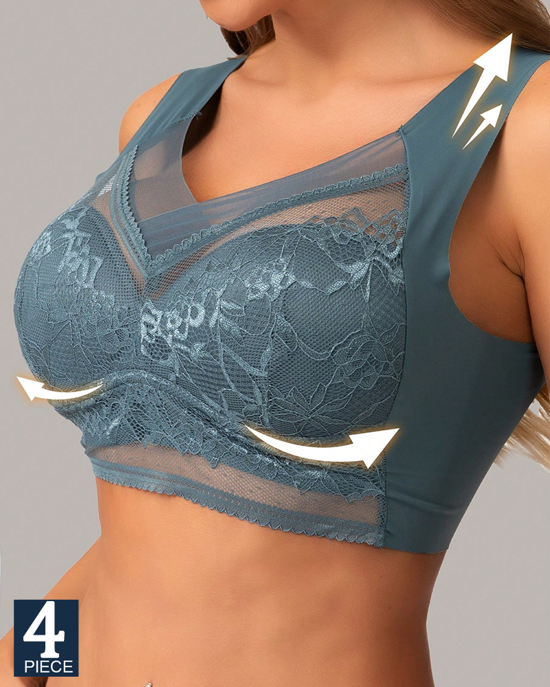 4Pcs Plus Size Women Seamless  - Lace Bralette Set ulasan dan harga