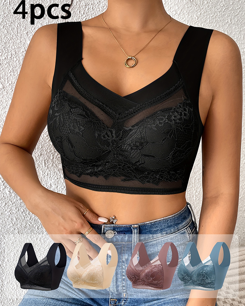 4Pcs Plus Size Women Seamless  - Lace Bralette Set ulasan dan harga